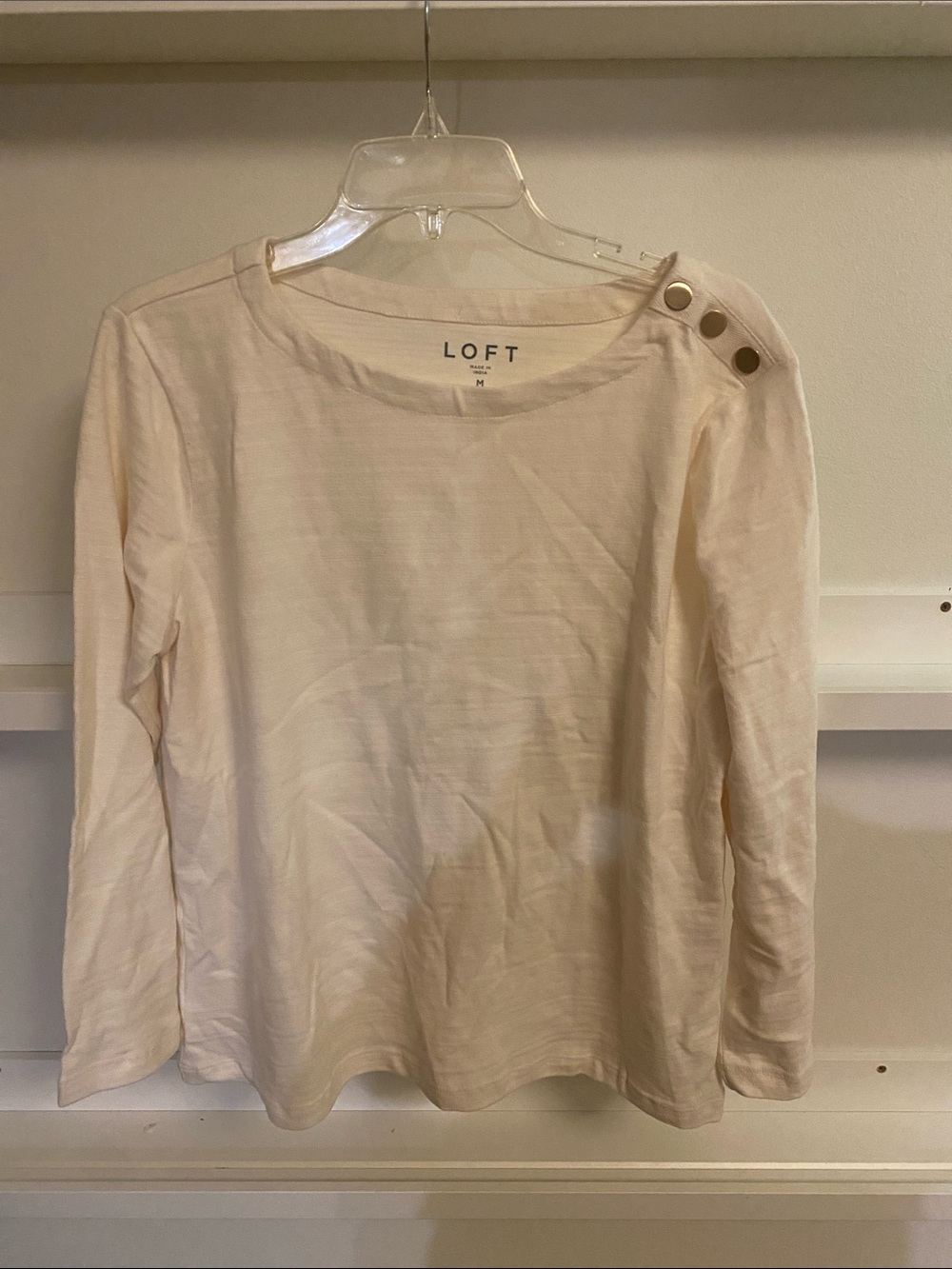 LOFT Women's Cream Button-Shoulder 3/4 Sleeve Top